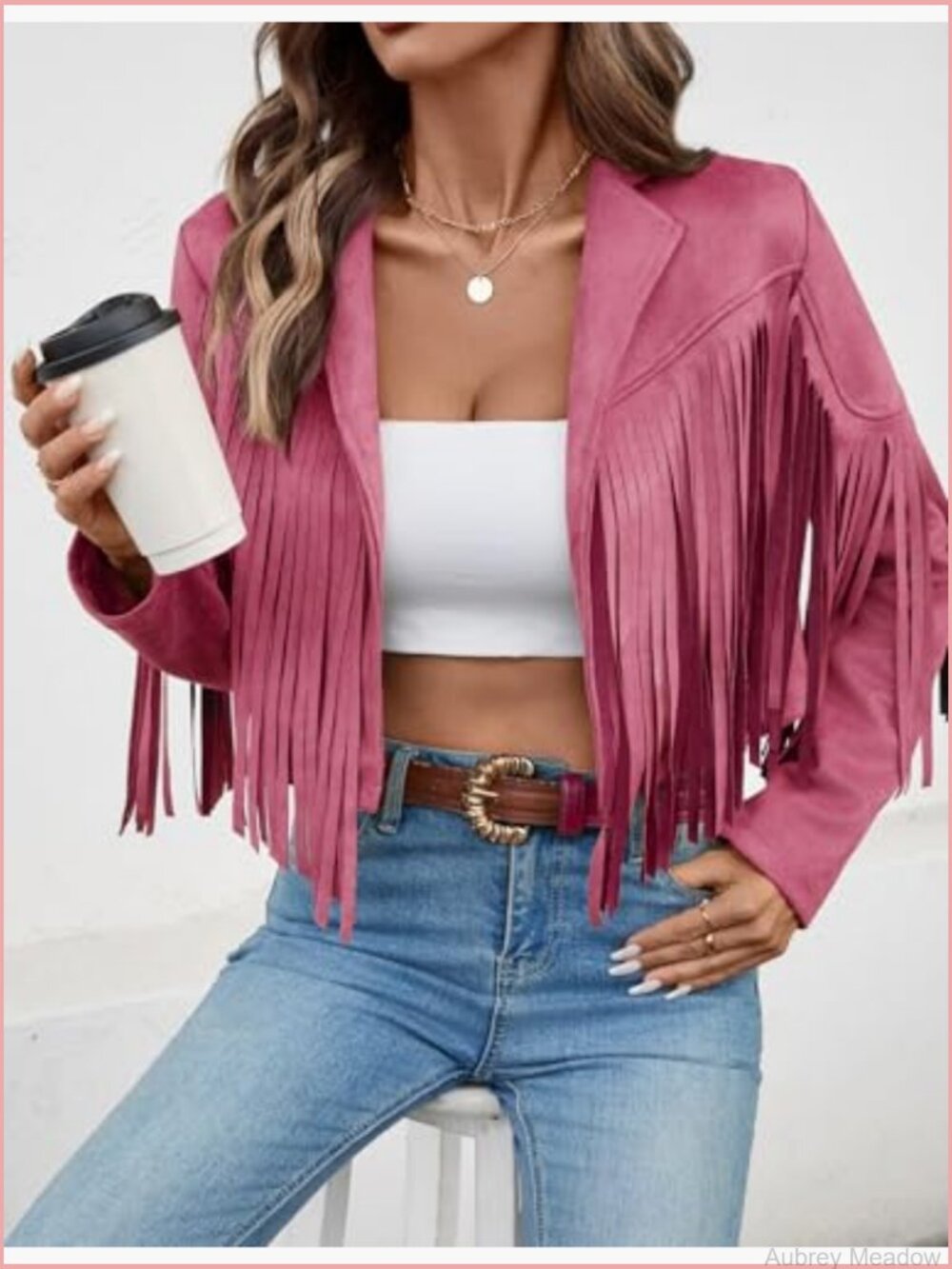Faux Suede Fringe Cropped Jacket With Lining Western Cowgirl Coat - Picture 4 of 7